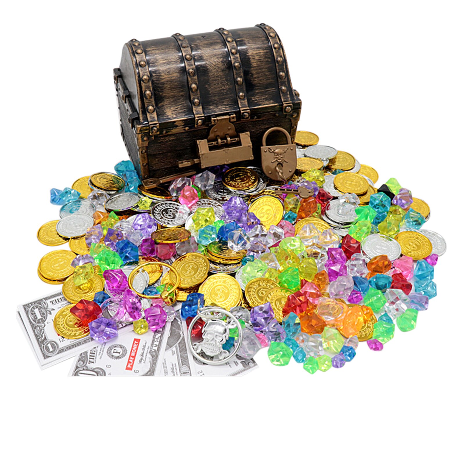 Props Party Favors Trinket Kids Toy Storage Box Pirate Treasure Chest With Lock Jewelry Home Decoration Rings Earrings Playset: D