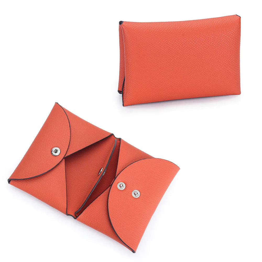 Mini Coin Purse Genuine Leather Small Coin Wallet Genuine Leather Hasp Coin Purse Pouch Change Holder Card Holder for Men Women: Orange