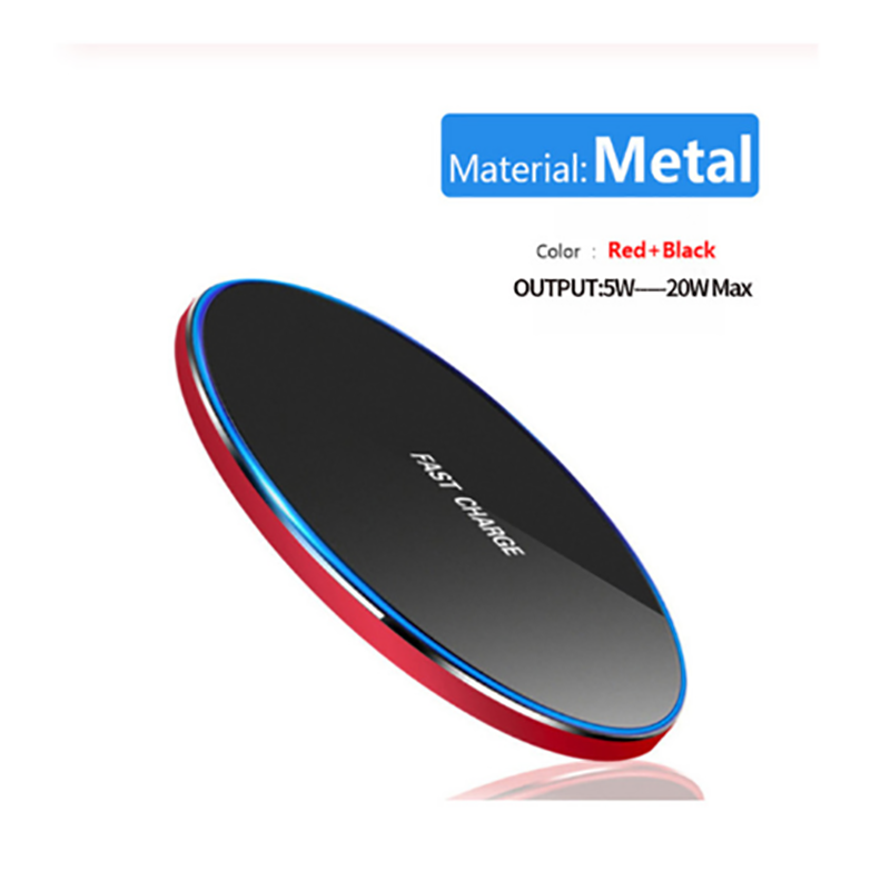 Cargador inalámbrico rápido 20W para Samsung Galaxy S10 S9/S20 S8 S7 S6 Note 9, almohadilla de carga USB Qi para iPhone 12 11 Pro XS Max XR X 8: Metal 20W Red