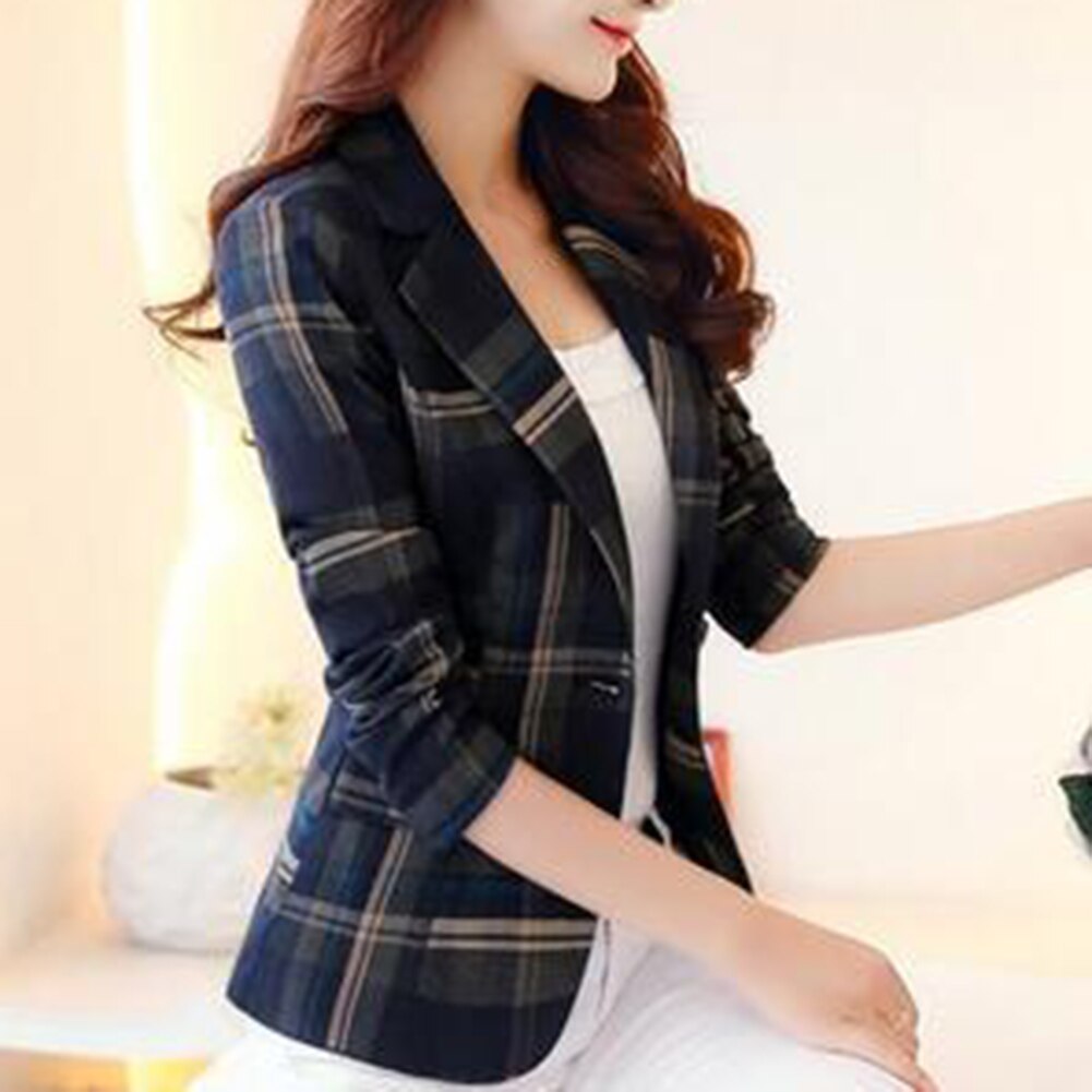 Office Women Plaid Print Jacket Suit Slim Business Jacket Ladies Talever Autumn Blazer Jackets Office Work Suit
