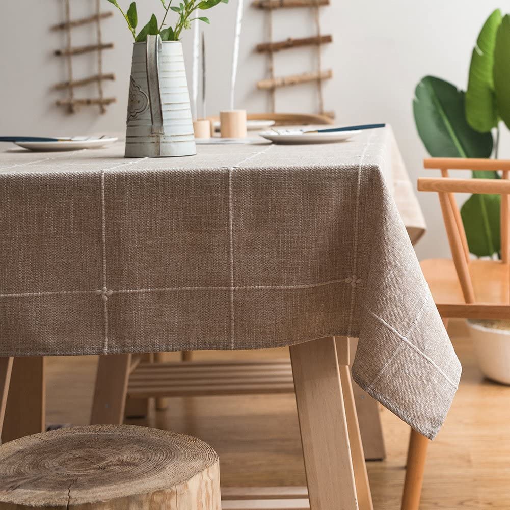 Heavy Duty Cotton Linen Tablecloth for Rectangular Tables Solid Embroidery Lattice Table Cloth for Kitchen Dinning Tabletop Deco: Linen / 140X220cm