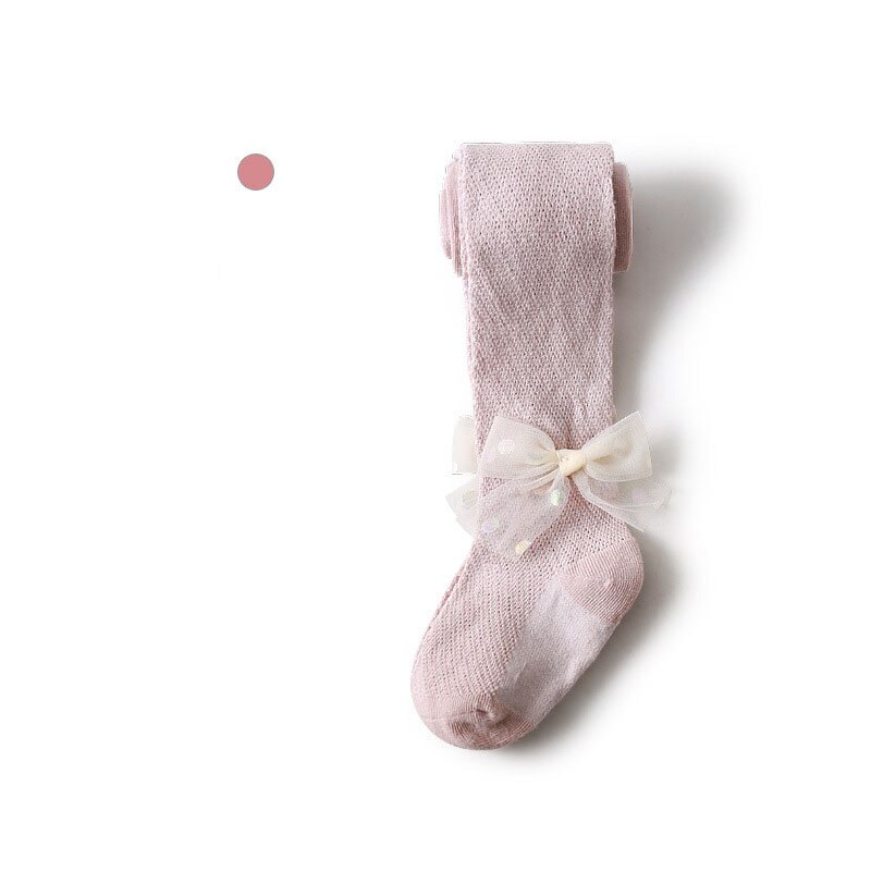 Collants d'été en maille pour bébés, couleur unie, avec nœud en dentelle, bas pour enfants: Pink