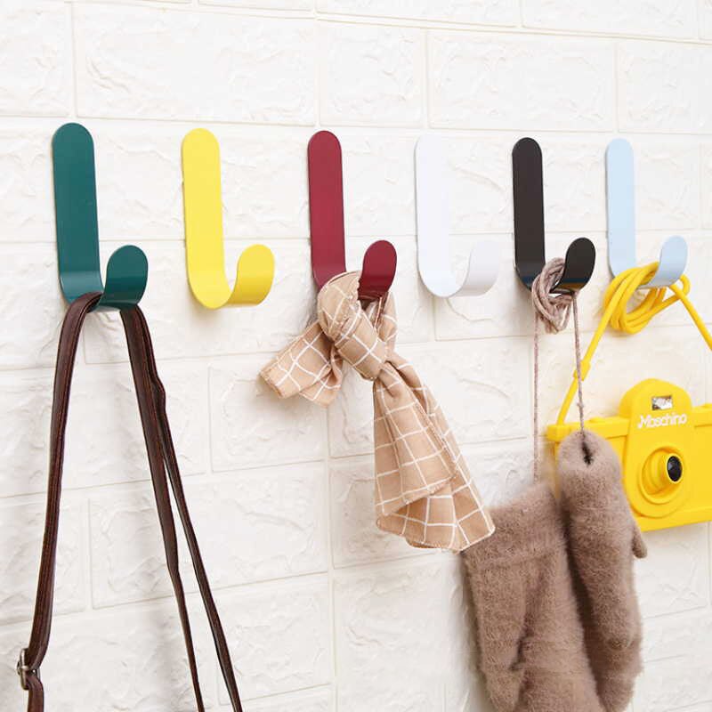 Long Hooks Self Adhesive Clothing Display Racks Key Holder Wall Hooks Coat Hanger Cap Room Door Decor Bag Holder No Punching