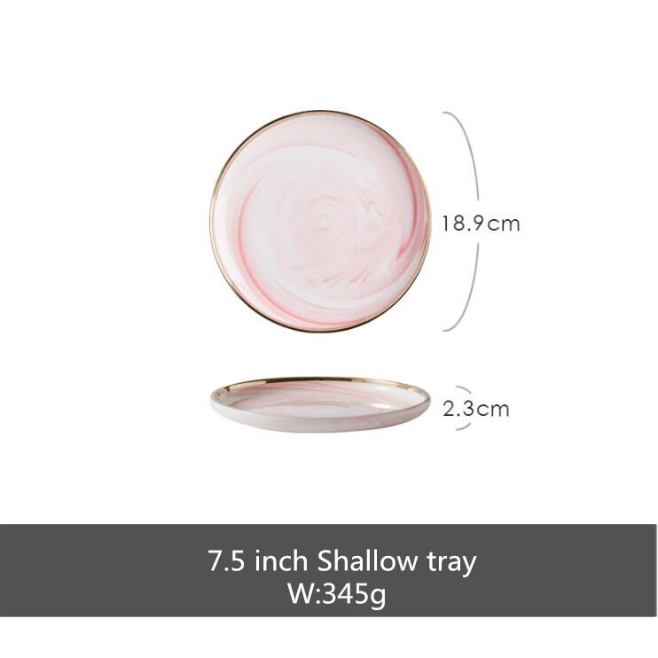 Prato de jantar de mármore rosa conjunto de utensílios de cozinha de cerâmica conjunto de pratos de comida salada de arroz macarrão tigela sopa cozinha entrega gratuita: 7.5inch Shallow tray