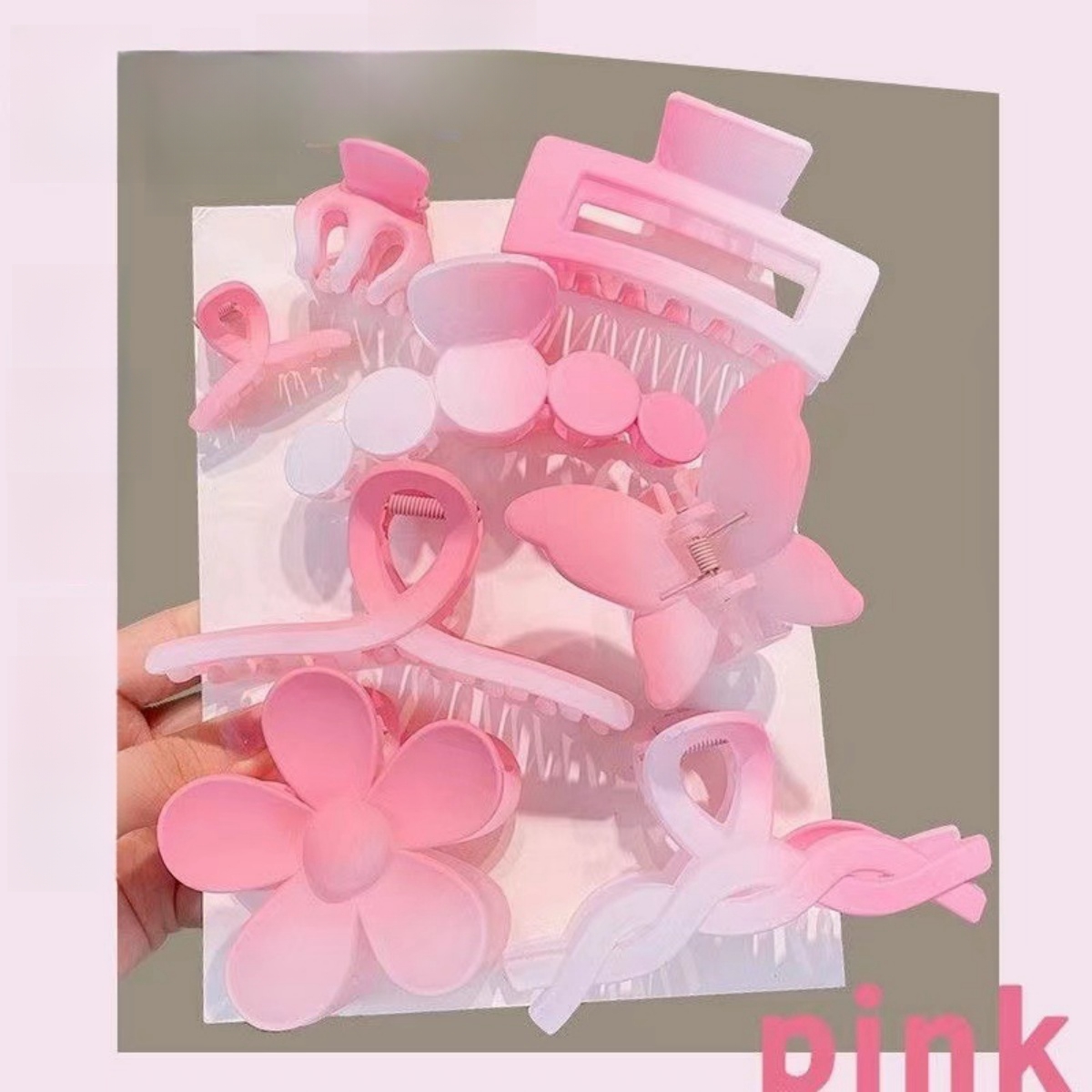 8 unids/set Clip de tiburón grande Clip cuadrado Color femenino pinza de cola de caballo alta fija fuerte el cabello: Rosa