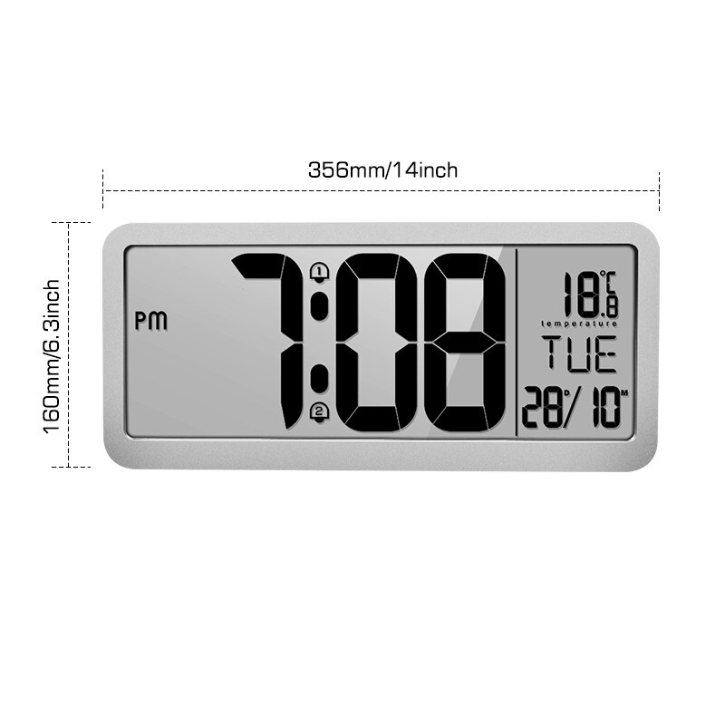 Square Wall Clock Series 14Inch Large Digital Jumbo Alarm Clock LCD Display Multi-Functional Upscale Office Decor Desk