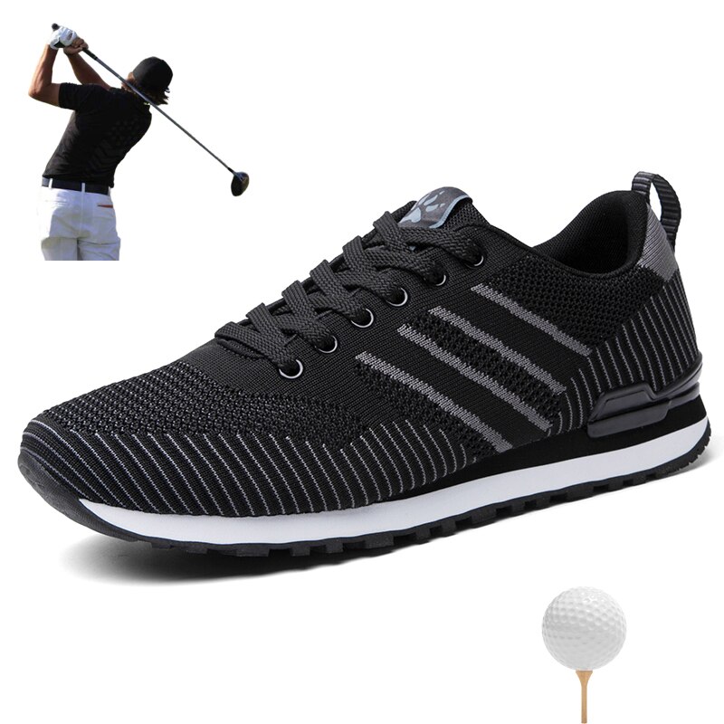 Men Golf Sneakers Outdoor Breathable Golf Shoes Gray Black Sport Sneakers for Male Low Top Soft Grass Golf Shoes Athletic: Black / 6.5