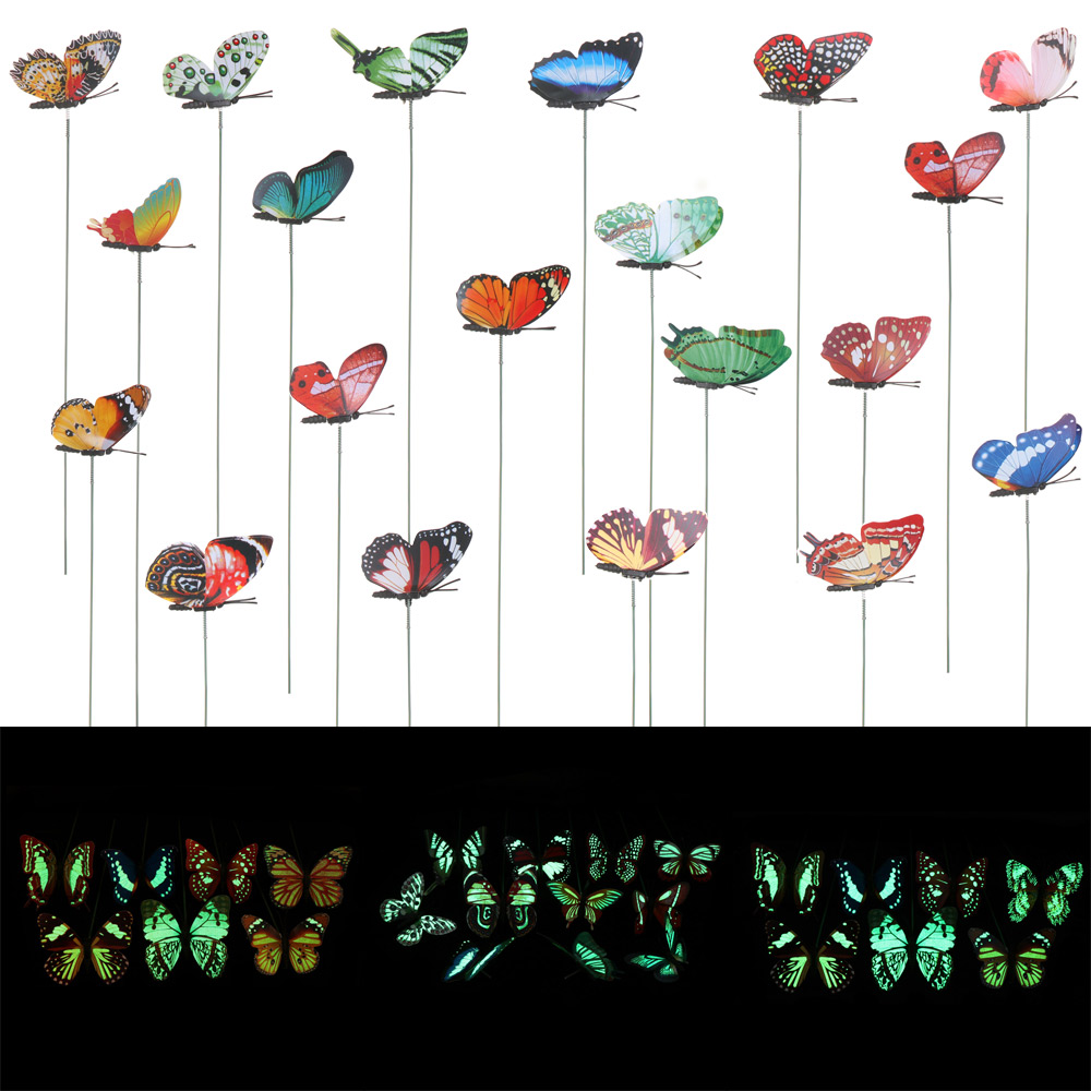 Kleurrijke Lichtgevende Vlinders Sticks In Dark Tuin Ornament Kunstmatige Vlinder Sticks Met Dunne Staaf Decor Tuin