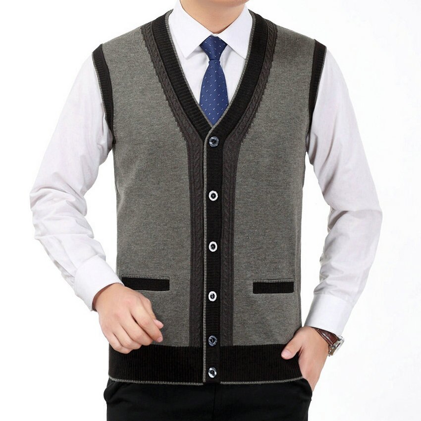 Hommes cachemire laine Gilet printemps automne tricoté Gilet homme v-cou gilets homme Gilet Botton devant Weskit Mans loisirs gilets: camel vest / 48