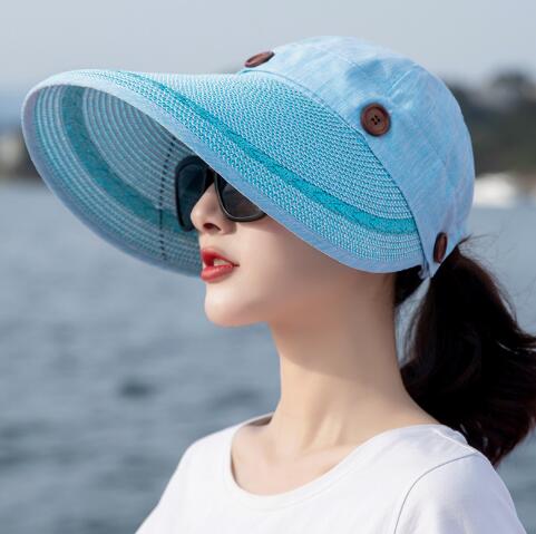 Solhatte kvinder stor bred skygge floppy sommer strand solhat kasket knap stråhat sommerhatte til kvinder anti-uv visir