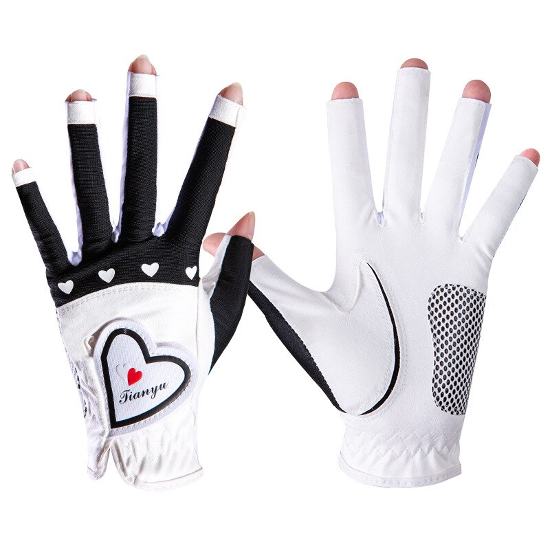 Ttygj Golf Dames Open Vinger Handschoenen Palm Anti-Slip Deeltjes Links En Rechts Handen Ademend Sport Fietsen Dames Golf dragen: Black / 20