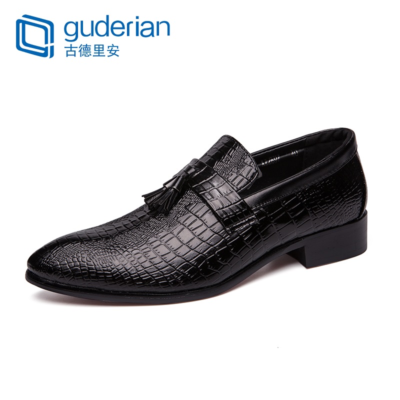 Guderian märke herrskor italienska tofs läderskor för män oxfords bröllopsskor zapato formell hombre cuero: Svart / 9