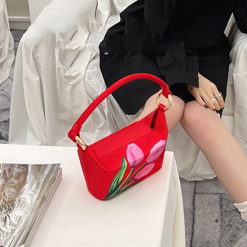 Sac à Main Relic En Toile - Applique Fleur En Cuir - Sacoche épaule - Livraison Gratuite