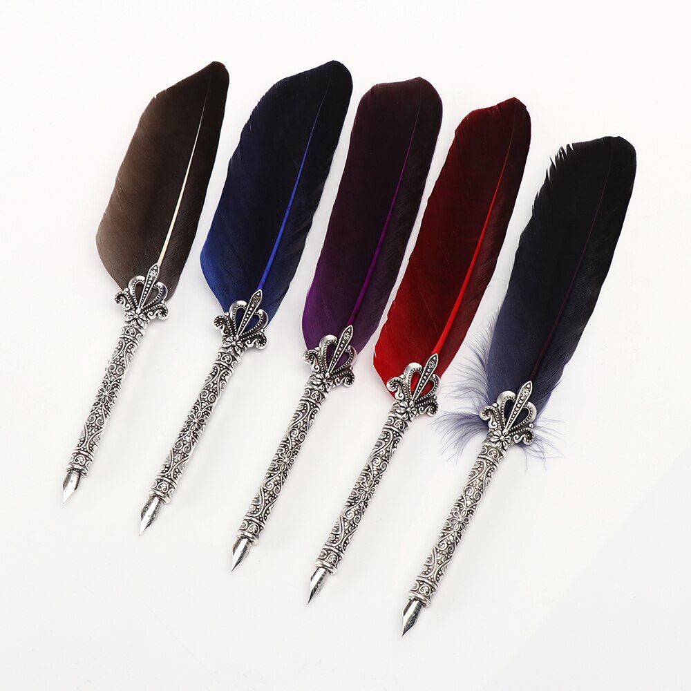 1Set Feder Dip Brunnen Stift Chancery Quill Türkei Schrägen Stifte + 5 stücke Nib Geschnitzte Metall für Phantasie Kalligraphie vintage Stift