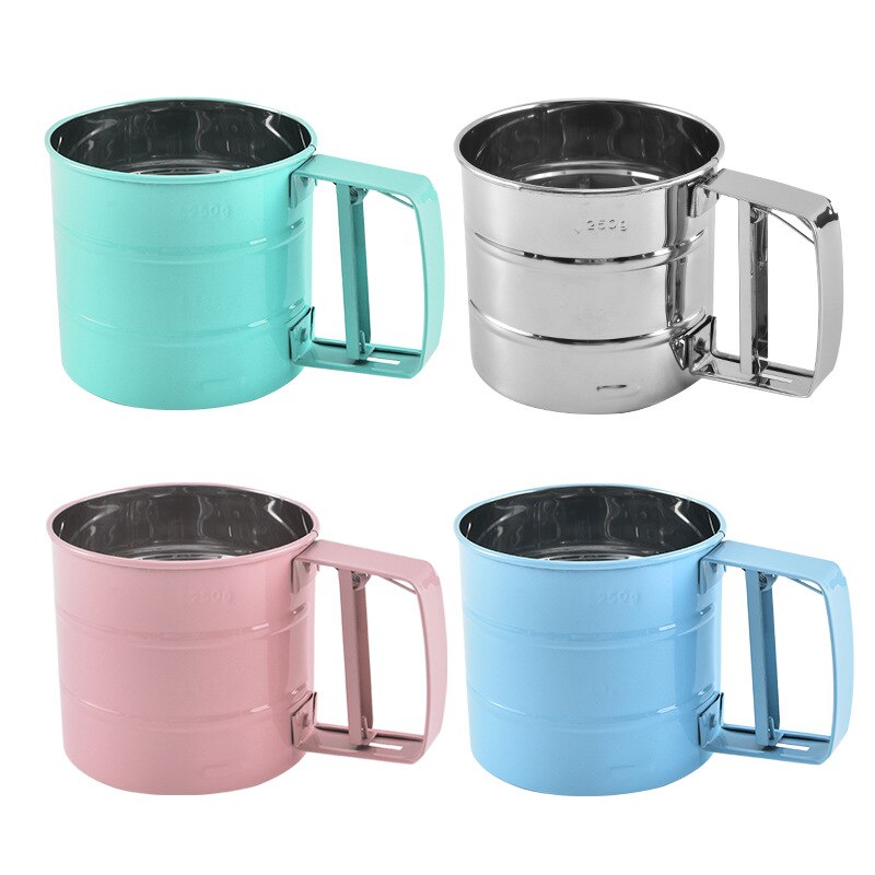 Edelstahl Halbautomatische Mehl Sieb Backen-werkzeuge Mehl Filter Tasse Filter Sieb Hand Mehl Sieb Backen Zubehör