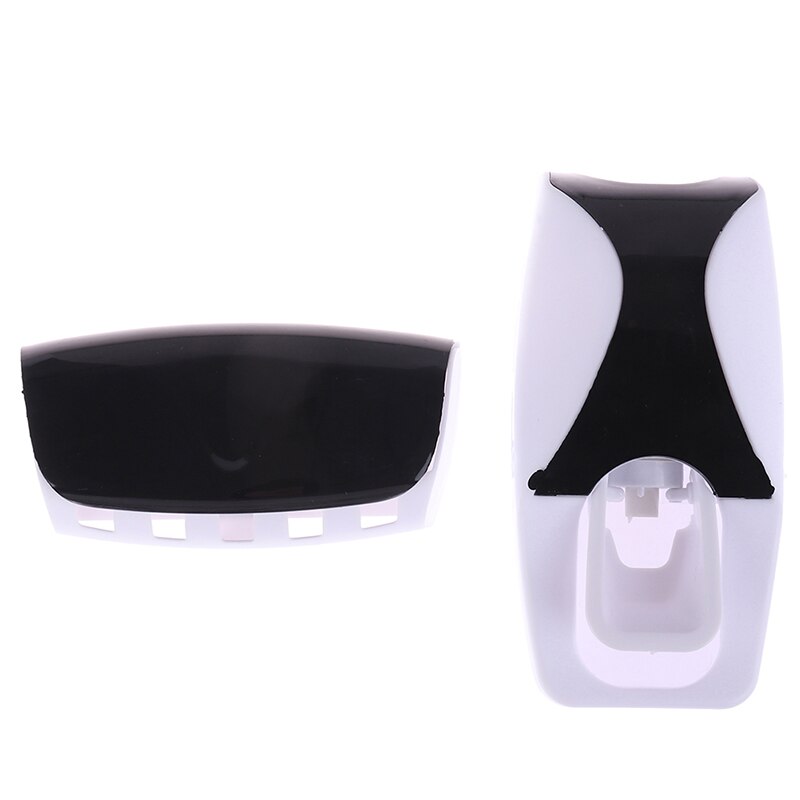 Automatische tandpasta dispenser tandenborstelhouder badkamerproducten wandmontage rek badset tandpasta knijpers: Zwart