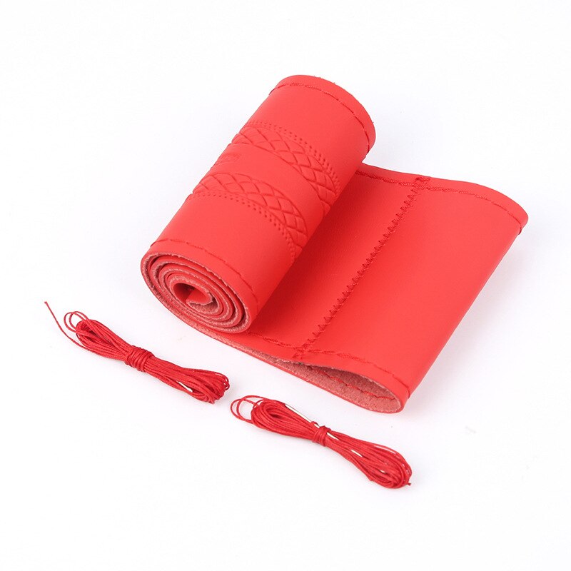 DIY Microfiber Soft Leather Car Hand Sewing Steering Wheel Cover With Needles And Thread For Diameter 38cm Auto Car Accessories: Red