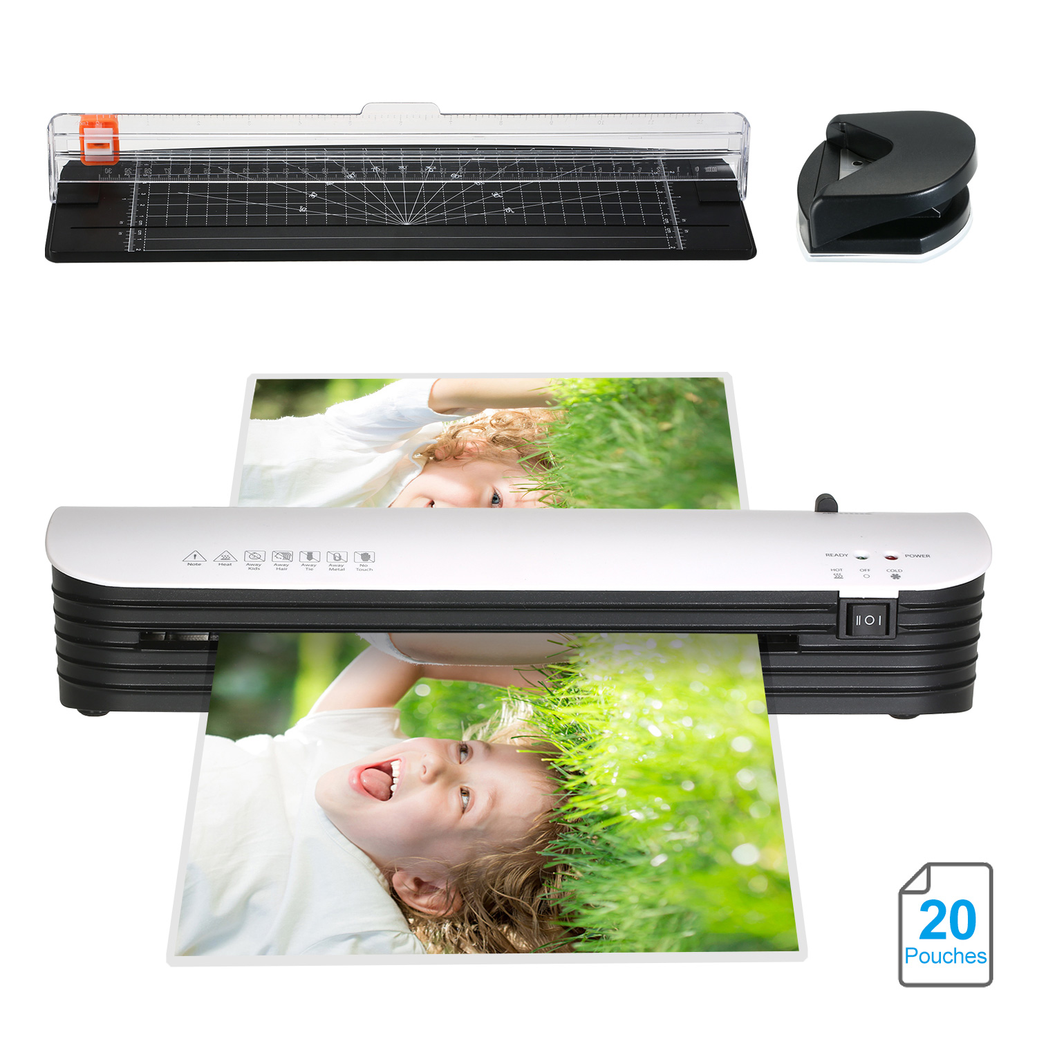 SL299 Laminator Machine Set A4 Size and Cold Lamination 2 Roller System 20 Laminating Pouches Paper Cutter Corner Rounder
