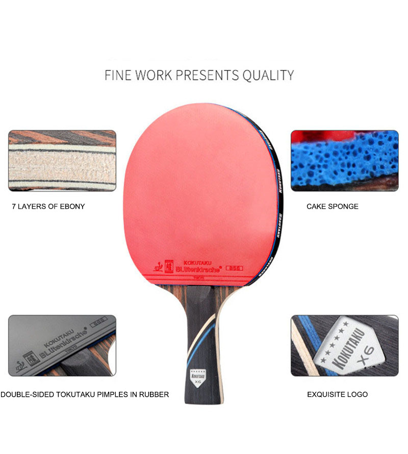 KOKUTAKU – raquette de ping-pong professionnelle ITTF, 6 étoiles, en carbone ébène, double face, 868 boutons en caoutchouc