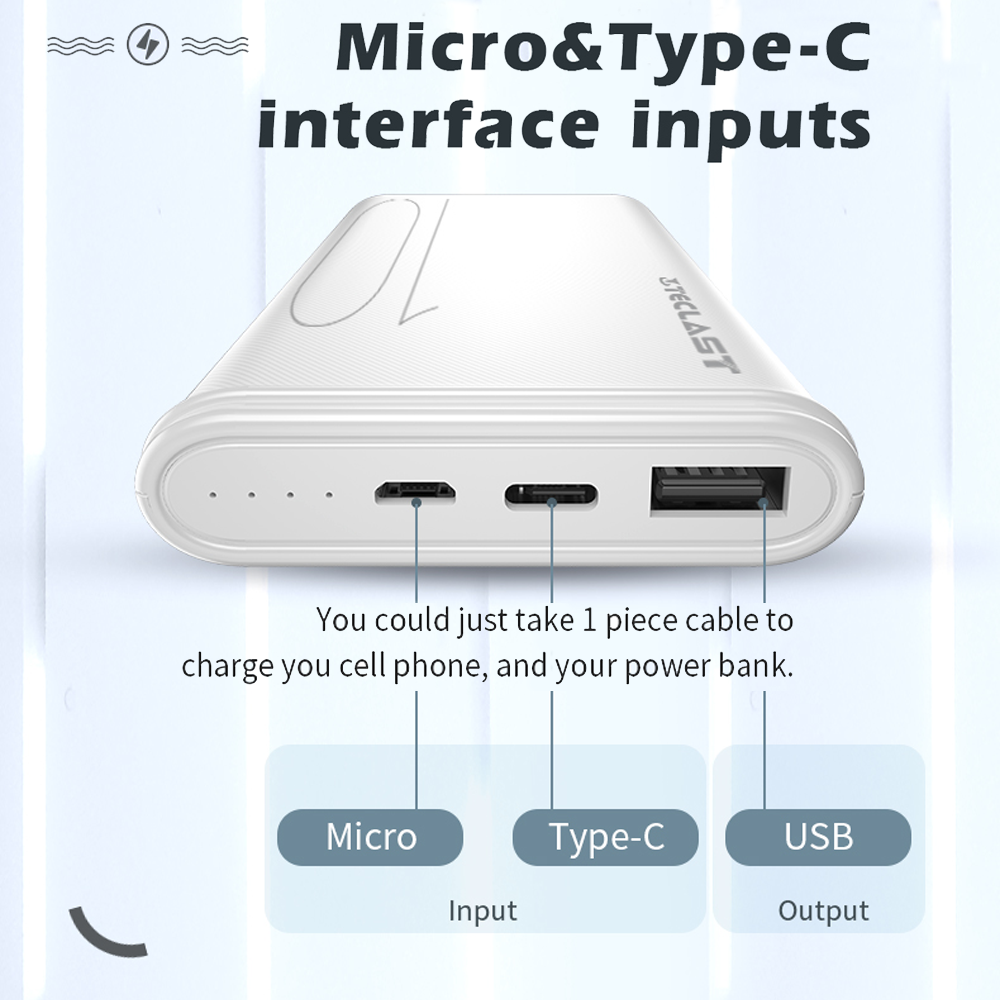 Teclast  t100p 10000 mah powerbank mit zwei usb-anschlüssen, externem ladegerät, micro-usb-/usb-typ - c 2 -ausgang und doppel-eingang