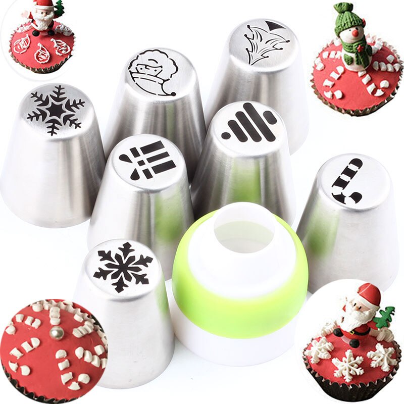 8Pcs rvs Icing Kerst Piping Tips Gebak Russische NozzlesCake Cookie Decoratie Gebak Bakken Zoetwaren Gereedschap