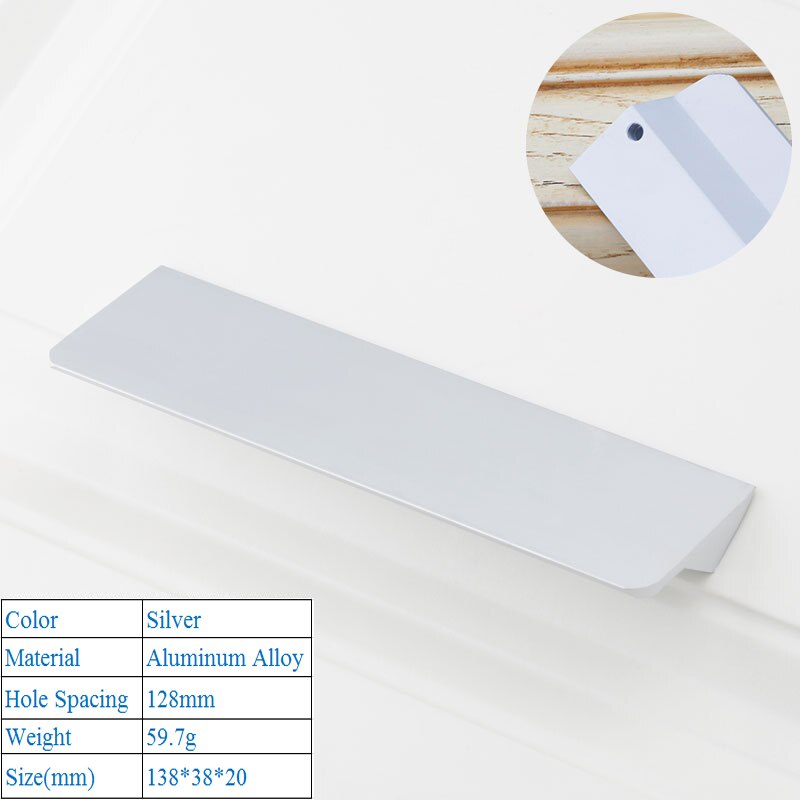 Aluminum Alloy Decorative Furniture Cabinet Hardware Handle Modern Simple Cabinet Closet Push Pull Black Silver Door Handles: Silver 6813-128mm