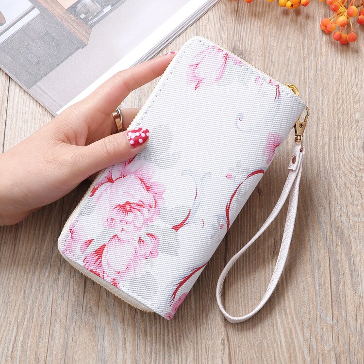 Women's Rose Print Wallet Long Handbag Wild Zipper Clutch Bag Multi-card Wallet Purse Card Holder cartera
