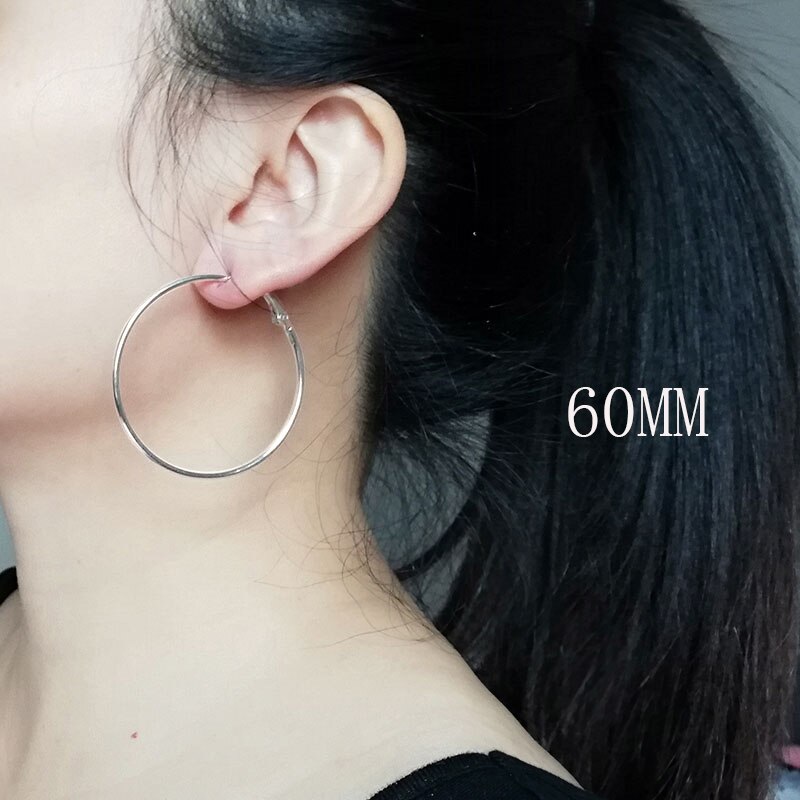 Super Big Hoop Earrings Round Female Lron Thin Hoops Ear Rings Large Circle Creole Huge Gold Earring Women Huggies Personality: silver 60mm