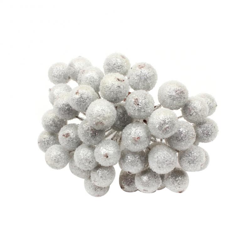 40 st mini jul skum frostat frukt konstgjord levande röd järnek bär blomma heminredning bord hushålls dekoration vacker: Silver-