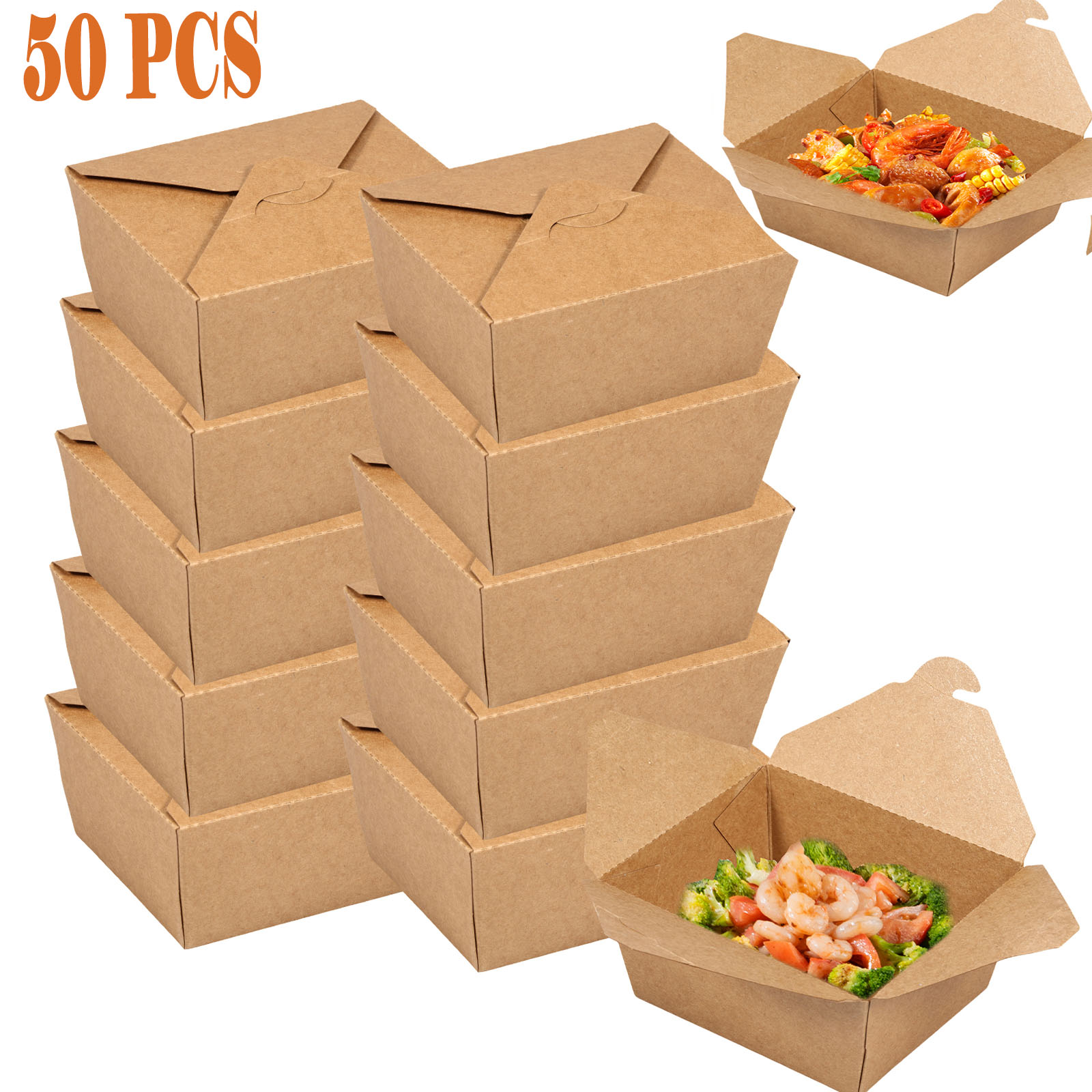 50Pcs Take Out Food Containers 30oz Take Out Paper Container Grease and Leak Resistant Baked Pastry Packaging Box Food Boxes