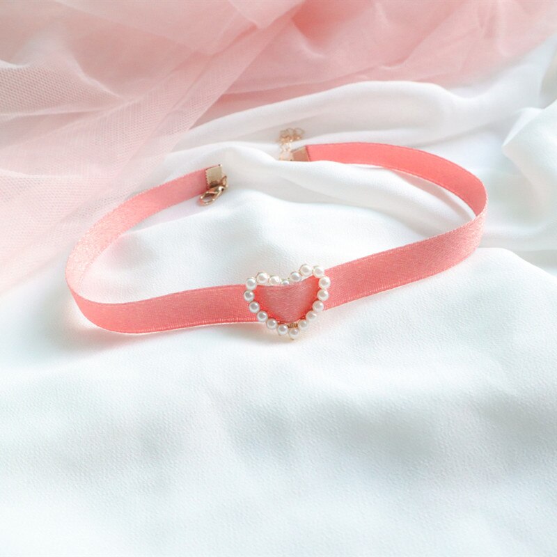 2020 nova primavera bonito jóias japonês coréia rosa pêssego coração pingente gargantilha curto clavícula colares moda jóias para meninas