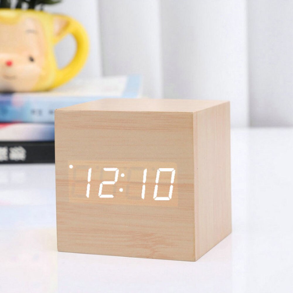 Digital Alarm Clock Wooden LED Temperature Electro... – Grandado