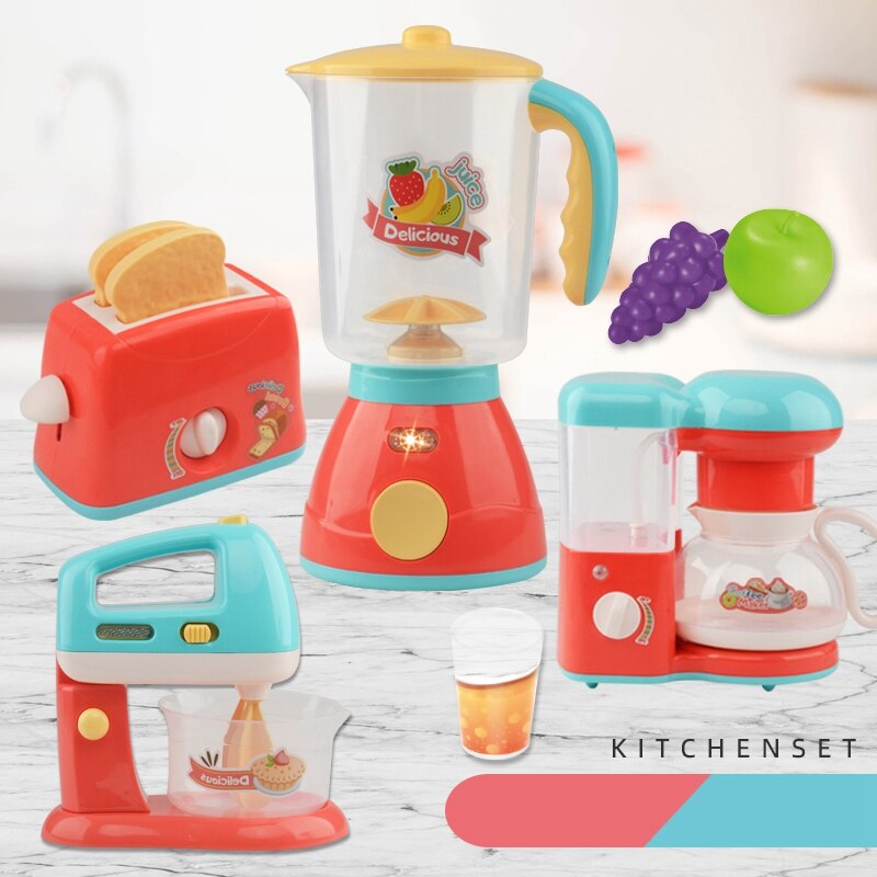 Kids Pretend Play Sets Simulatie Broodroosters Brood Maker Koffie Machine Blender Bakken Kit Game Mixer Keuken Rol Speelgoed