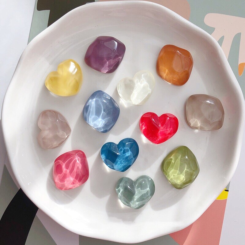 Boucles d'oreilles en acrylique Macaron Transparent, carré irrégulier géométrique, Simple résine pierre en forme de cœur, boucles d'oreilles sans Piercing