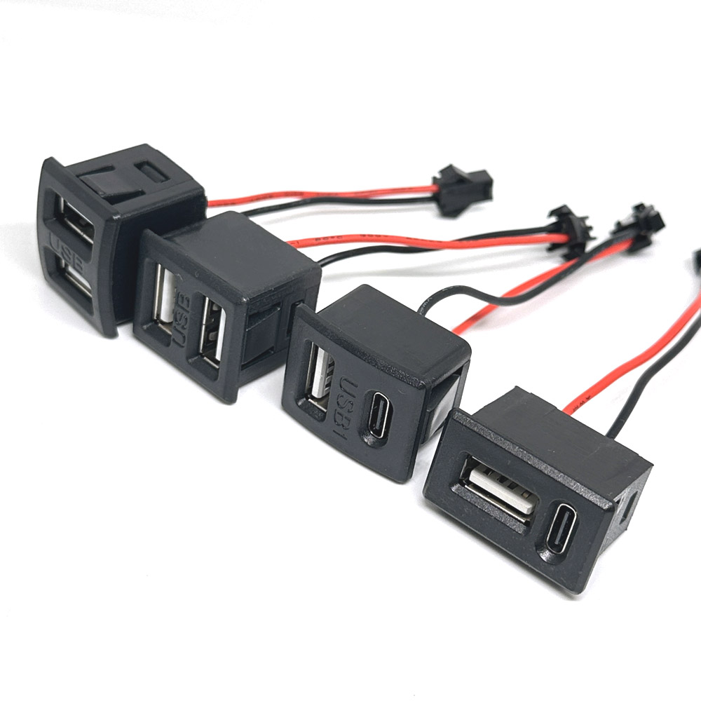 Storström 2 p dubbelskikts-usb hona-bas typ-c-uttag ett hon-usb-lampladdningsuttag strömuttag med kabelkontakt