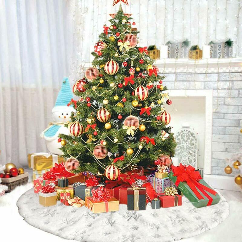 78/90/122cm flannel broderet juletræ nederdel snefnug juledekoration til hjemmet til gulvmåtte