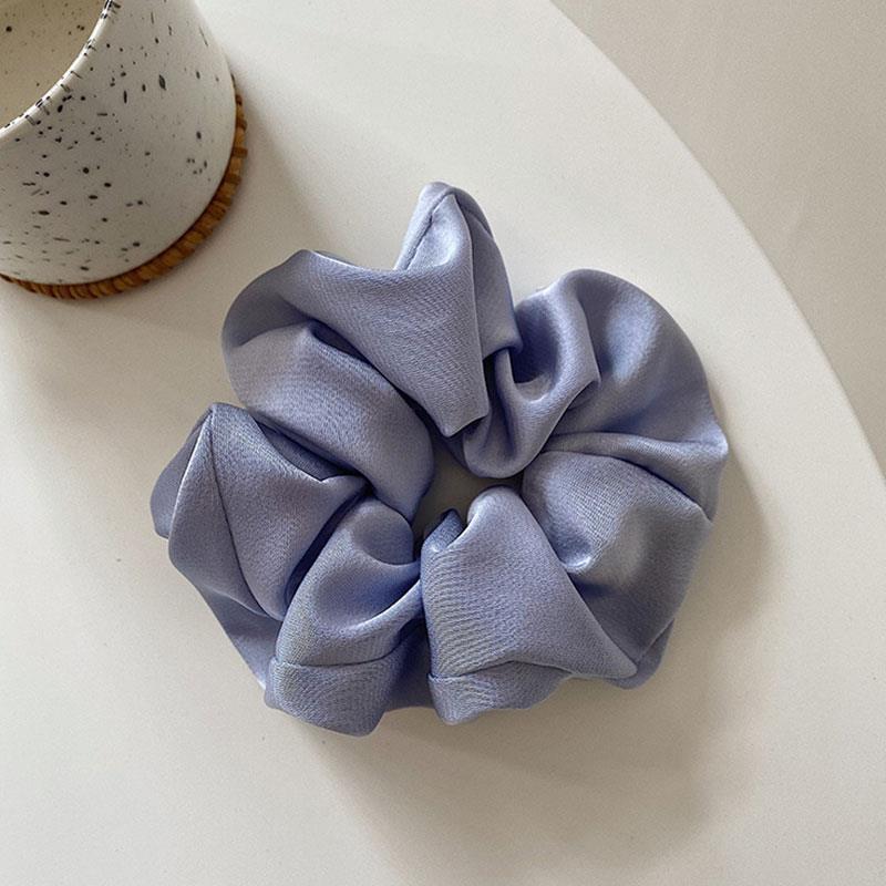 Chouchou élastique en soie pour femmes, bandeau multicolore fait à la main, support queue de cheval, accessoires pour cheveux, 1 pièce, Satin de soie, couleur unie: Bleu