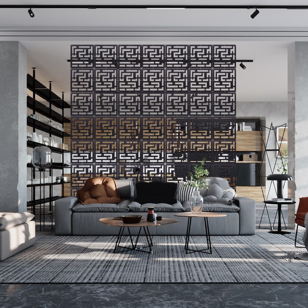 12 Pcs DIY Room Divider Screen Hanging Study Sitting Room Divider Living Room Bedroom Rooms Dining Hotel Bar School Decor Black