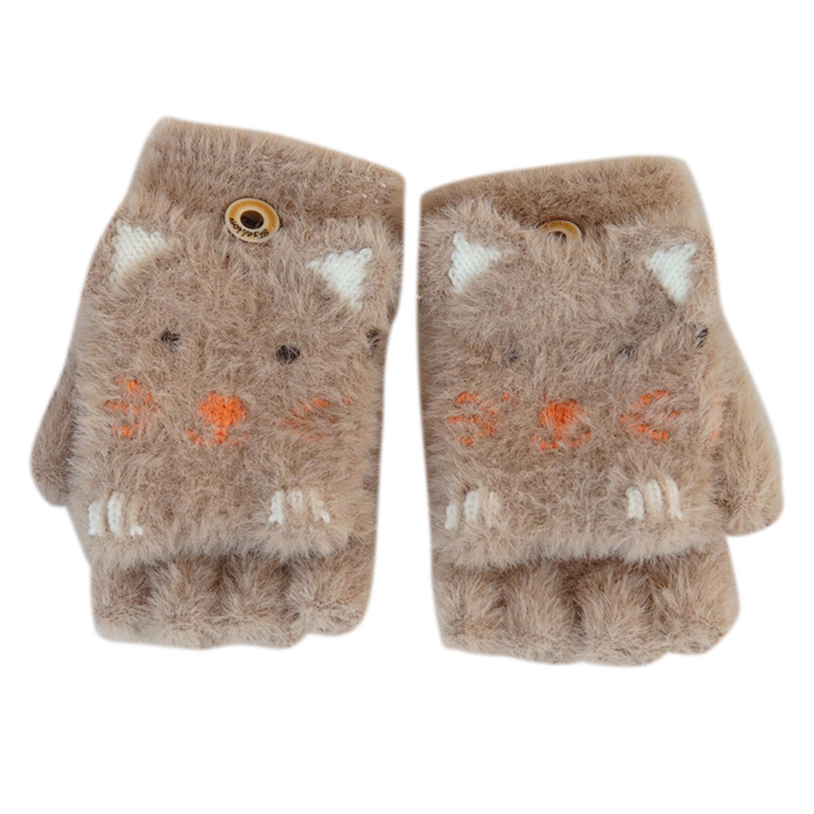 Hotest freundlicher Junge Mädchen Neue Nette Winter Warme Kaschmir Gestrickte Clamshell Handschuhe: Beige