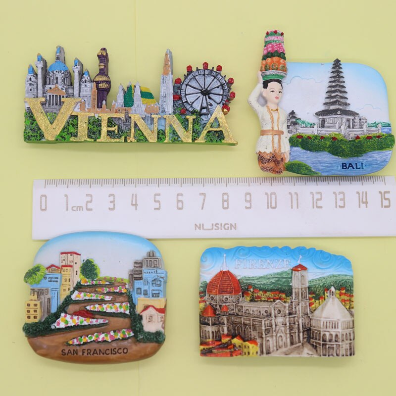 Magneet Bali Oostenrijk Italië Vs Souvenir Vierkante Kleurrijke Decoratie Magnetische Sticker Stad Gebouw Kunst Ambachten Hars