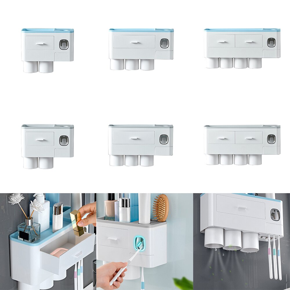 VEVICE Magnetic Adsorption Inverted Toothbrush Holder Automatic Toothpaste Squeezer Dispenser Storage Rack Bathroom Accessories