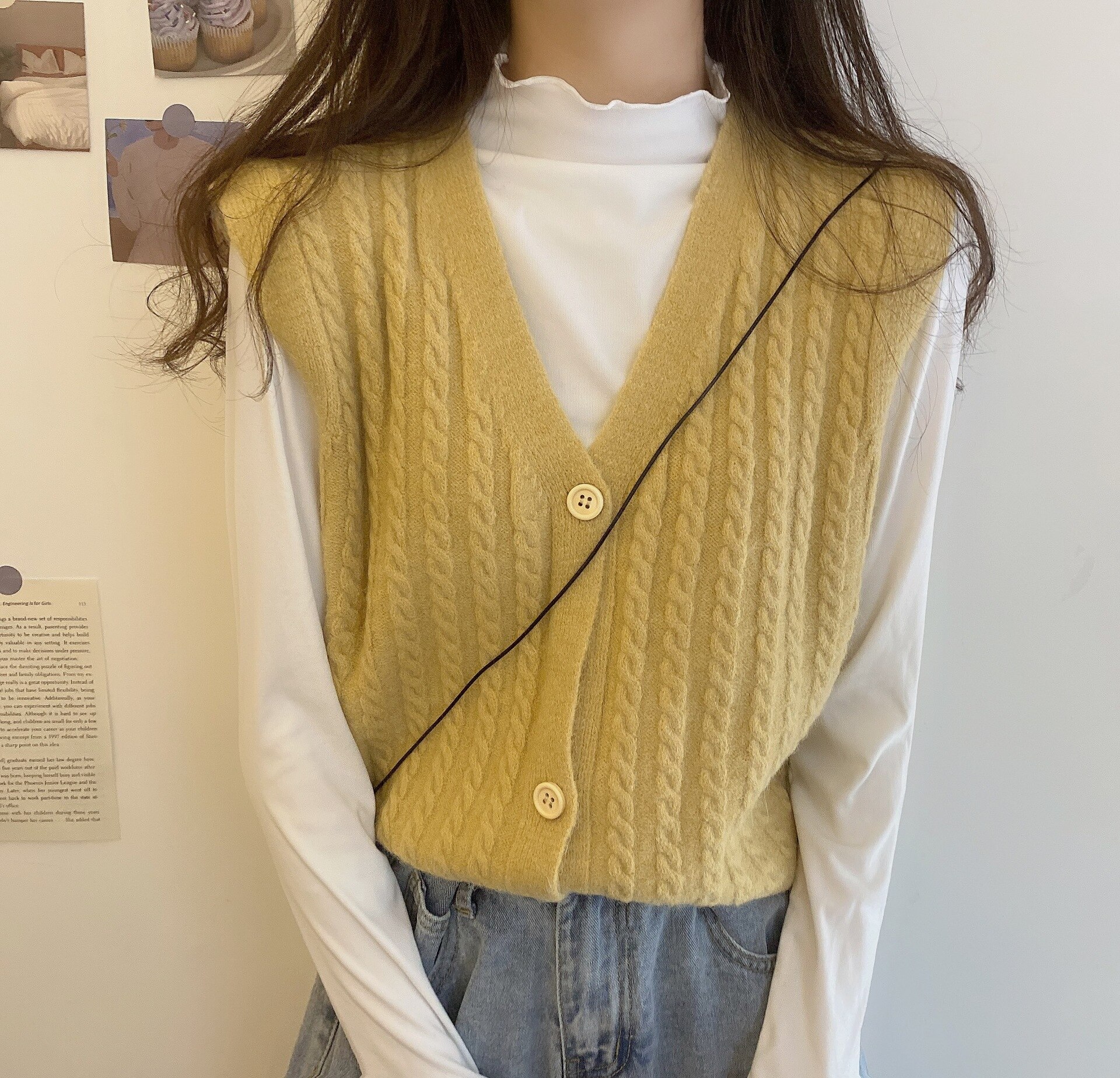 Women's Knitted cardigan vest sweater cardigans for winter clothes women sleeveless sweater female roll collar
