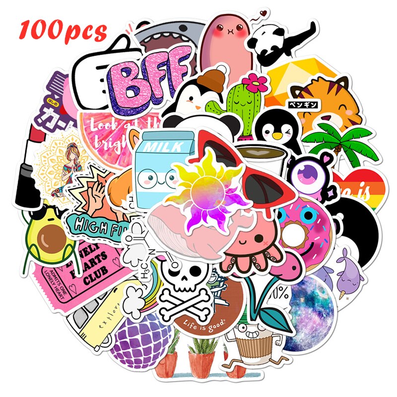 100/50PCS Large Pack Lovely Cute VSCO Girl Kids Stickers Waterproof PVC Decal for Laptop Helmet Bicycle Water Bottle Phone Case