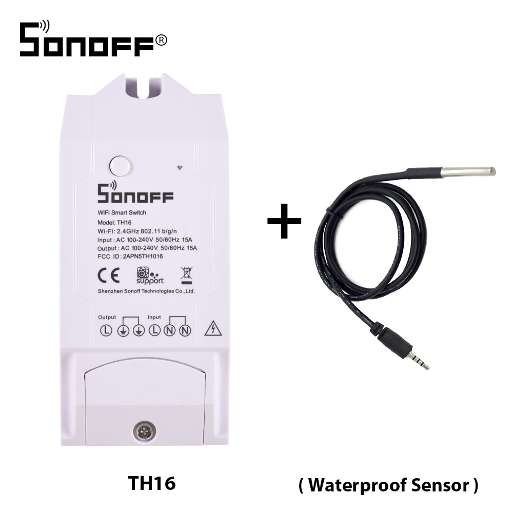 SONOFF – interrupteur intelligent sans fil WiFi, 15a, 3500W, TH16, contrôle de la température et de l'humidité, Kit domotique: Gris clair