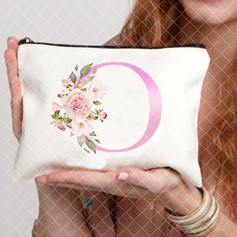 26 Pink Initials Women Cosmetic Bag Bride's Toilet Makeup Pouch Cosmetic Case Bridesmaid Bachelorette Party Lady Bags