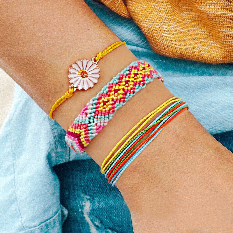 Einstellbare Boho Armbänder einstellen Handgemachte Geflochtene Schnur Hawaii Gänseblümchen Armbinde Schmuck Für Frauen jugendlich Mädchen