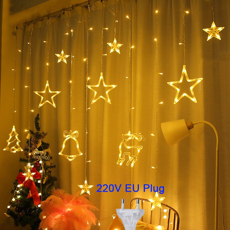 Kerst String Lights Gordijn Kerstverlichting Garland Led Wedding Party Kerst Voor Raam Home Outdoor Decor: Warm White