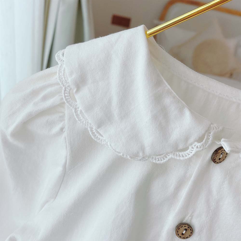Cotton Baby Girls Tops And Blouses Solid Color Peter Pan Collar Baby Girl Fall Clothes Kids Long Sleeve Tops Tees Shirts