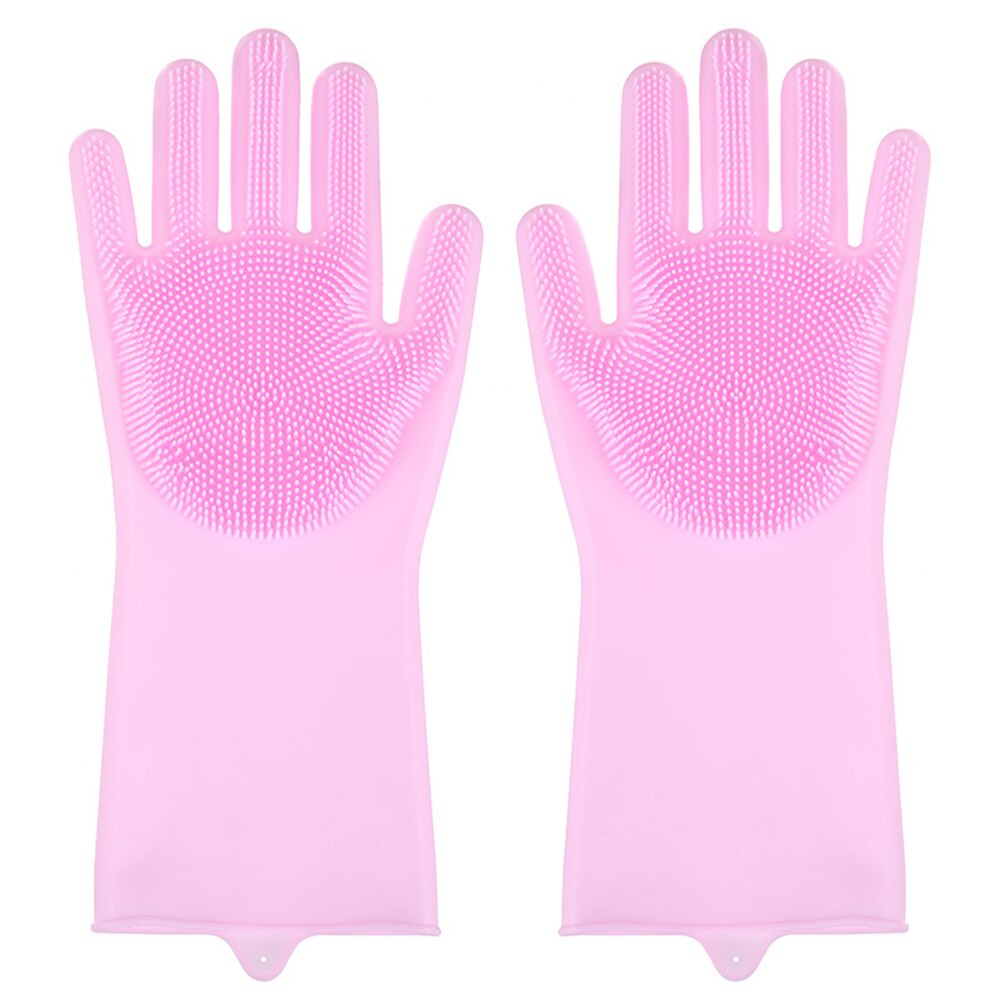 Guantes de limpieza para cocina lavavajillas, esponja de goma de silicona mágica, estropajo para el hogar,: Pink / L