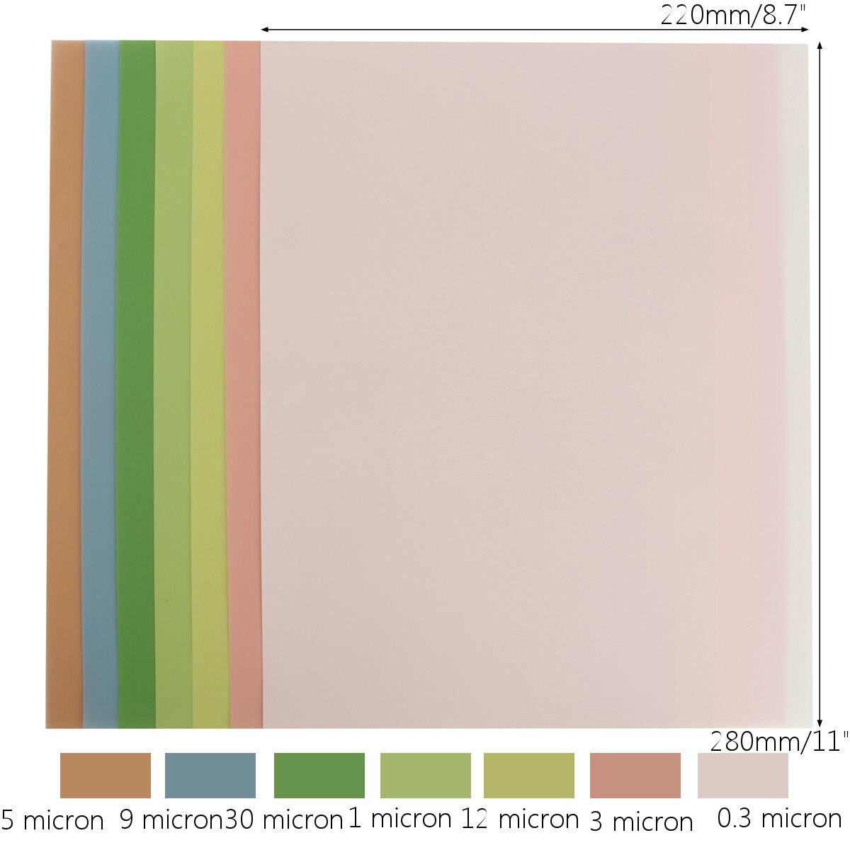 Microfinishing Sheet Lapping Film Assortment 30,12,9,3,1,5 0.3Micron
